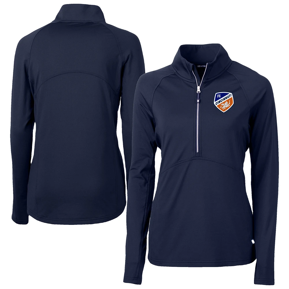 Women's Cutter & Buck Navy FC Cincinnati Adapt Eco Knit Stretch Recycled Half-Zip Top