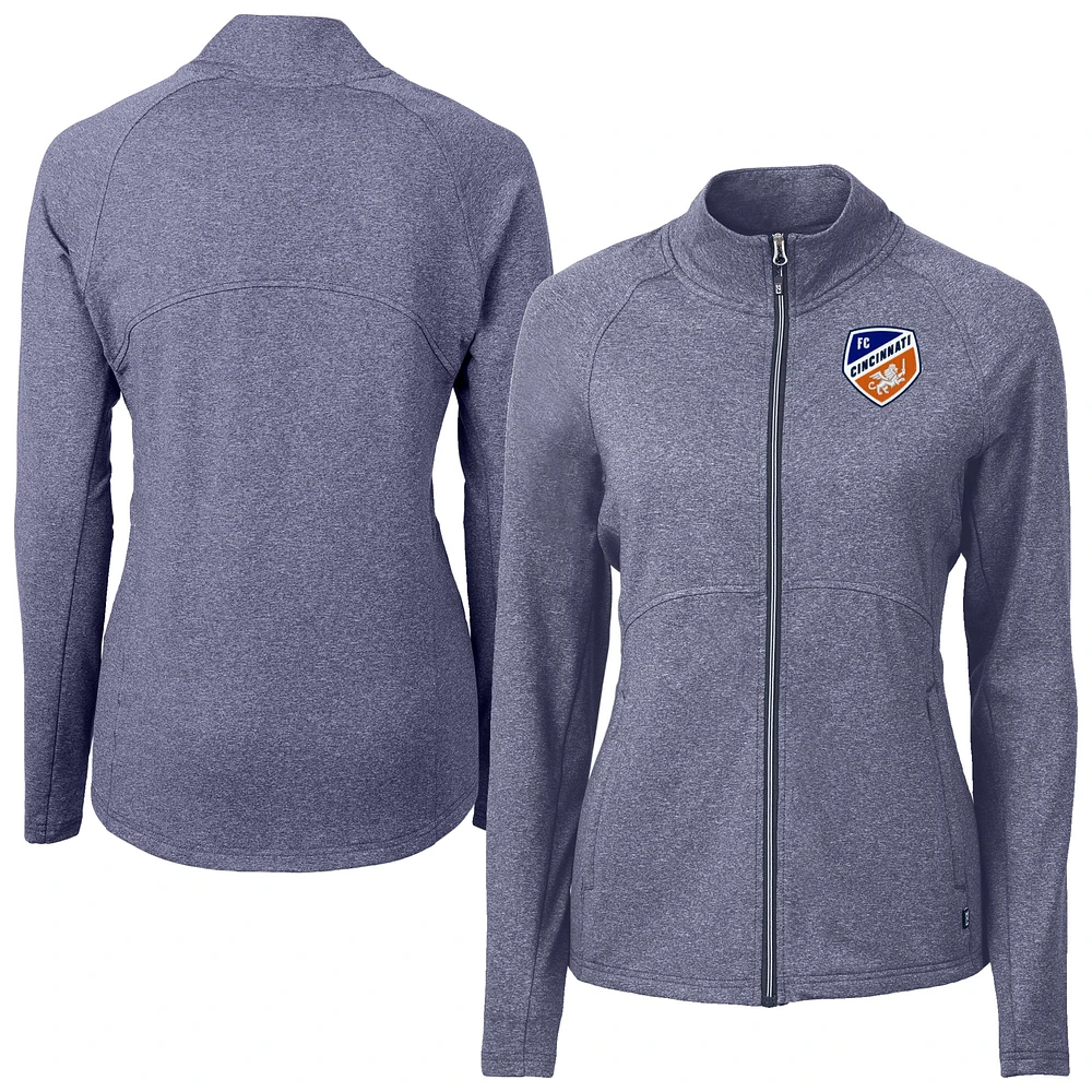 Women's Cutter & Buck Heather Navy FC Cincinnati Adapt Eco Knit Hybrid Recycled Raglan Full-Zip Jacket