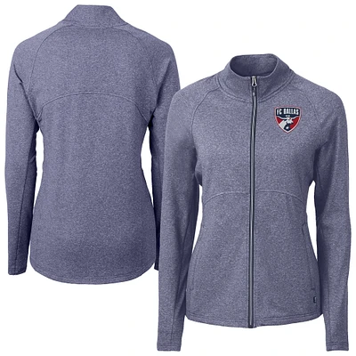 Women's Cutter & Buck Heather Navy FC Dallas Adapt Eco Knit Hybrid Recycled Raglan Full-Zip Jacket