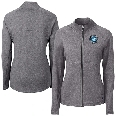Women's Cutter & Buck Heather Charlotte FC Adapt Eco Knit Hybrid Recycled Raglan Full-Zip Jacket