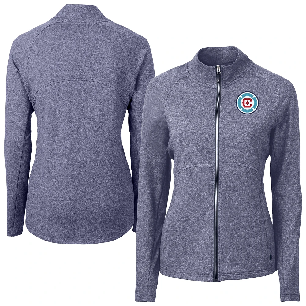Women's Cutter & Buck Heather Navy Chicago Fire Adapt Eco Knit Hybrid Recycled Raglan Full-Zip Jacket