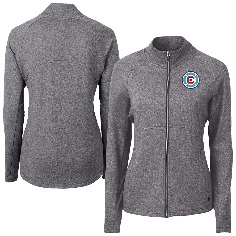 Women's Cutter & Buck Heather Chicago Fire Adapt Eco Knit Hybrid Recycled Raglan Full-Zip Jacket