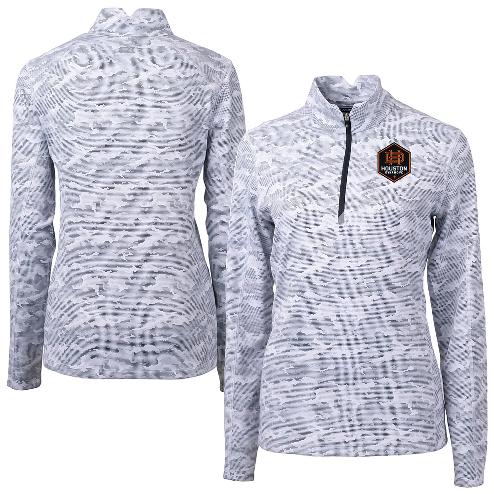 Women's Cutter & Buck Charcoal Houston Dynamo FC Traverse Stretch Eco Camo Print Quarter-Zip Pullover Top