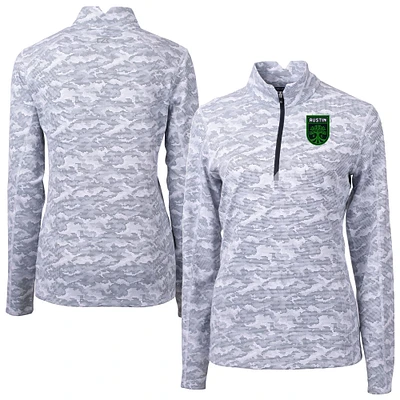 Women's Cutter & Buck Charcoal Austin FC Traverse Stretch Eco Camo Print Quarter-Zip Pullover Top