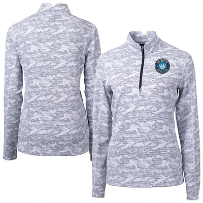 Women's Cutter & Buck Charcoal Charlotte FC Traverse Stretch Eco Camo Print Quarter-Zip Pullover Top