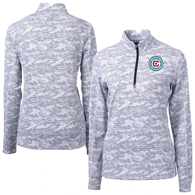 Women's Cutter & Buck Charcoal Chicago Fire Traverse Stretch Eco Camo Print Quarter-Zip Pullover Top