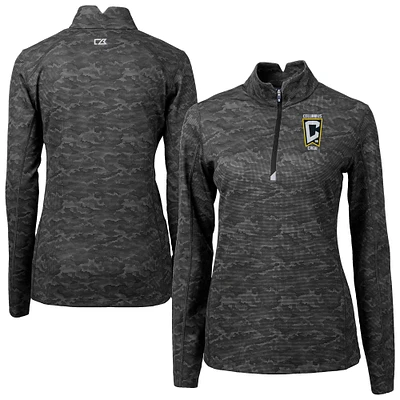 Women's Cutter & Buck Black Columbus Crew Traverse Stretch Eco Camo Print Quarter-Zip Pullover Top