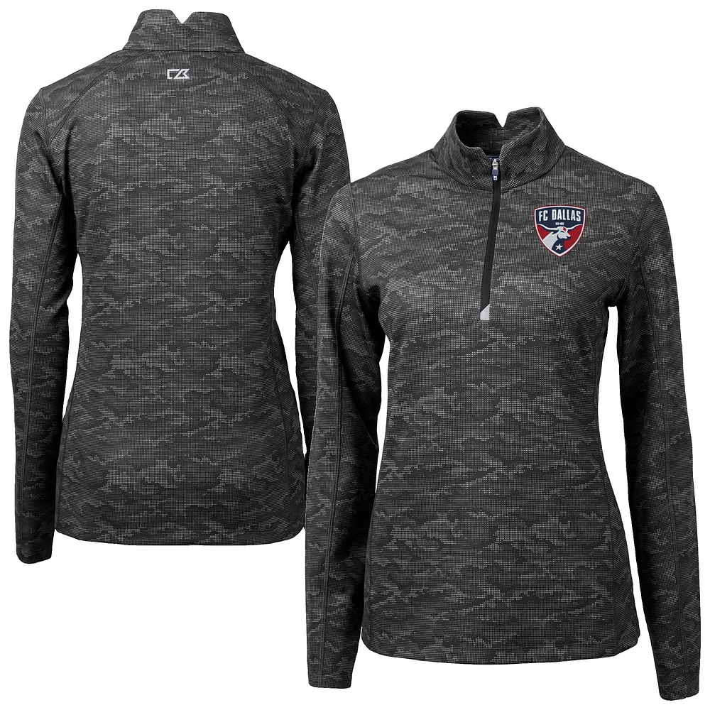 Women's Cutter & Buck Black FC Dallas Traverse Stretch Eco Camo Print Quarter-Zip Pullover Top