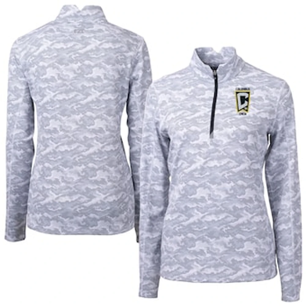 Women's Cutter & Buck Charcoal Columbus Crew Traverse Stretch Eco Camo Print Quarter-Zip Pullover Top