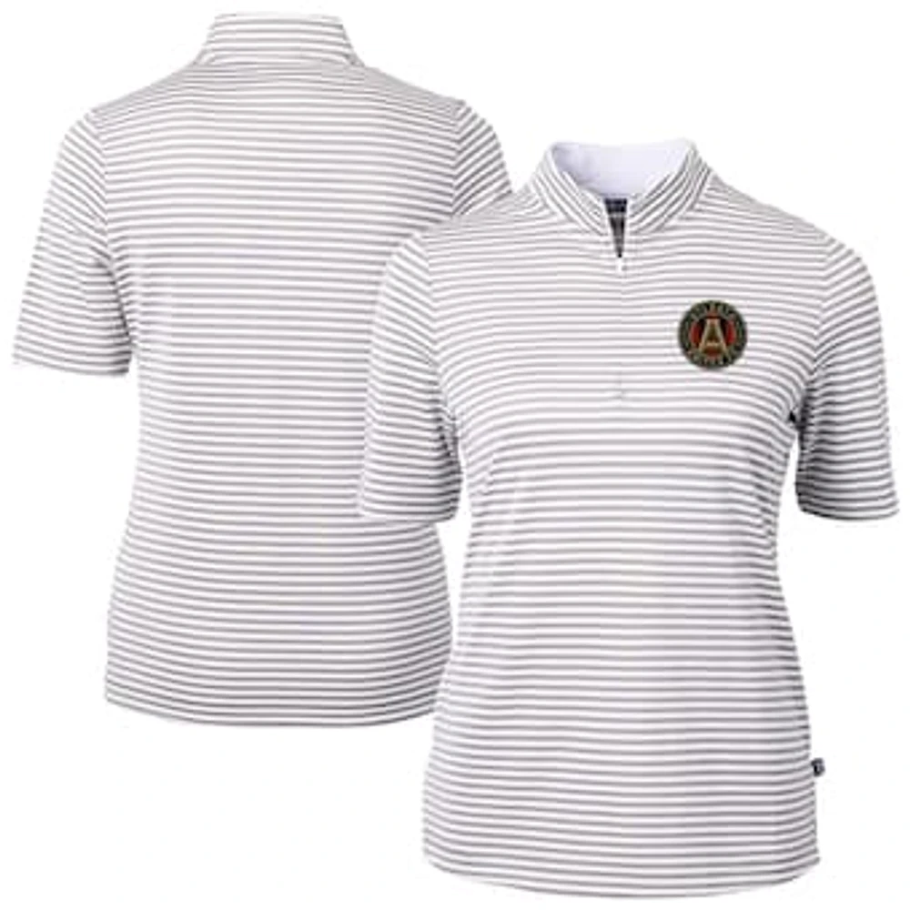 Women's Cutter & Buck Gray Atlanta United FC Virtue Eco Pique Stripe Recycled Quarter-Zip Top
