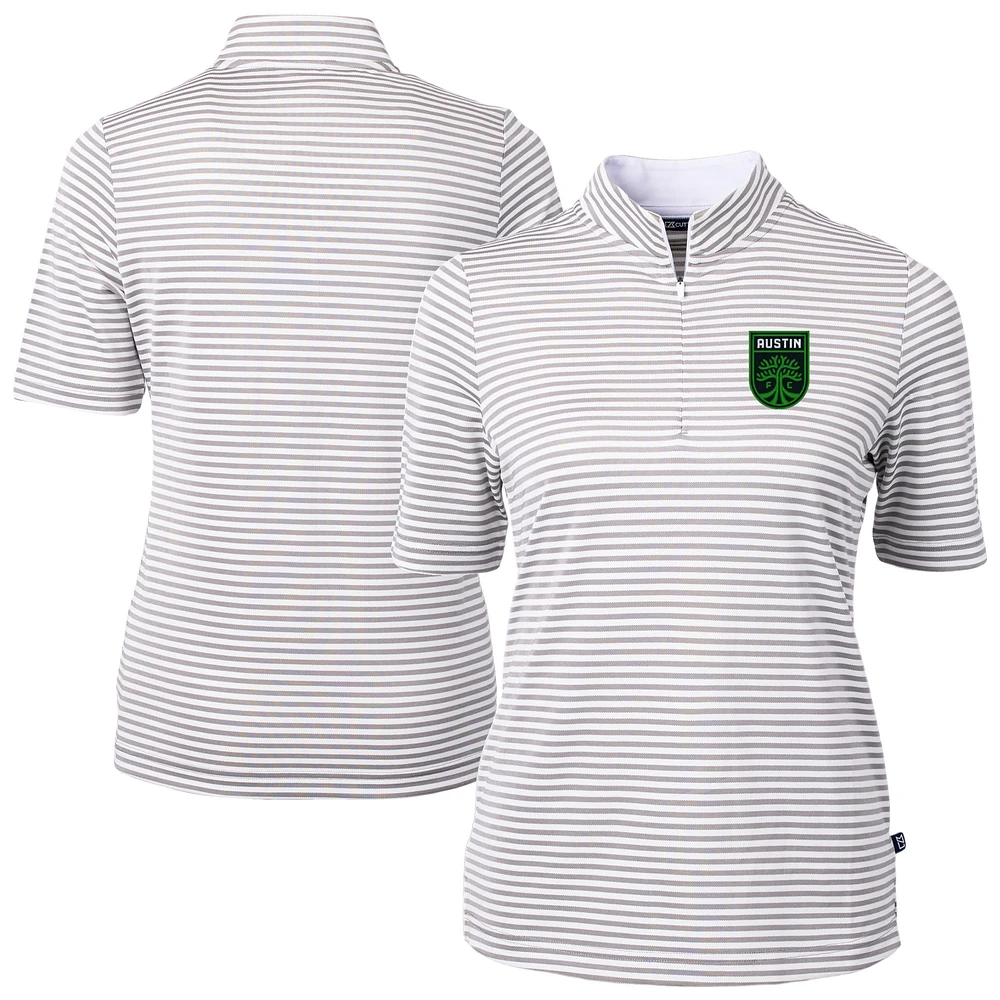 Women's Cutter & Buck Gray Austin FC Virtue Eco Pique Stripe Recycled Quarter-Zip Top