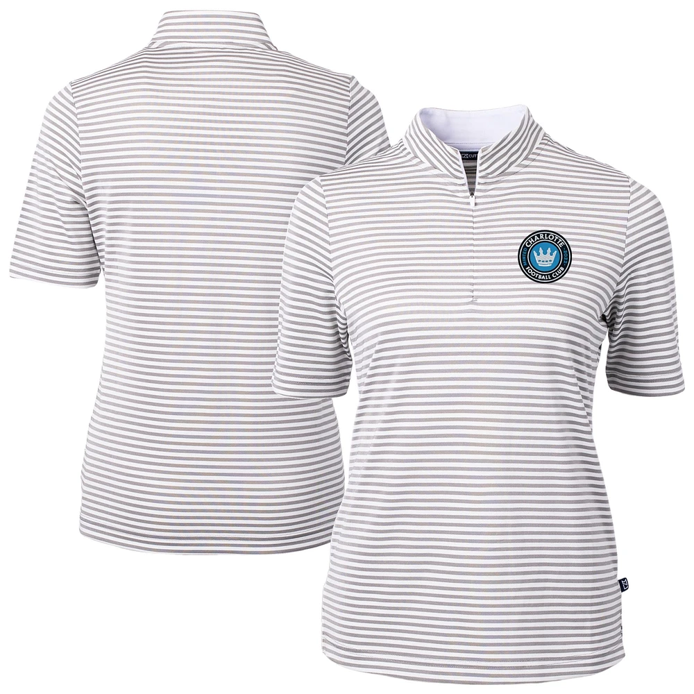 Women's Cutter & Buck Gray Charlotte FC Virtue Eco Pique Stripe Recycled Quarter-Zip Top