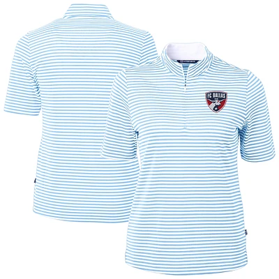 Women's Cutter & Buck Powder Blue FC Dallas Virtue Eco Pique Stripe Recycled Quarter-Zip Top