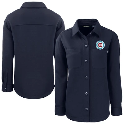 Women's Cutter & Buck Navy Chicago Fire Roam Eco Recycled Shirt Jacket