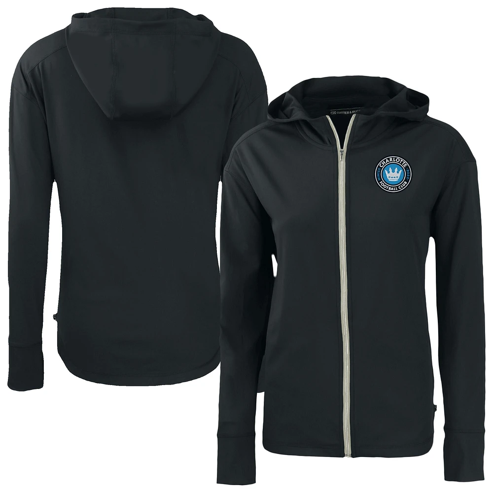 Women's Cutter & Buck Black Charlotte FC Daybreak Eco Recycled Full-Zip Hoodie