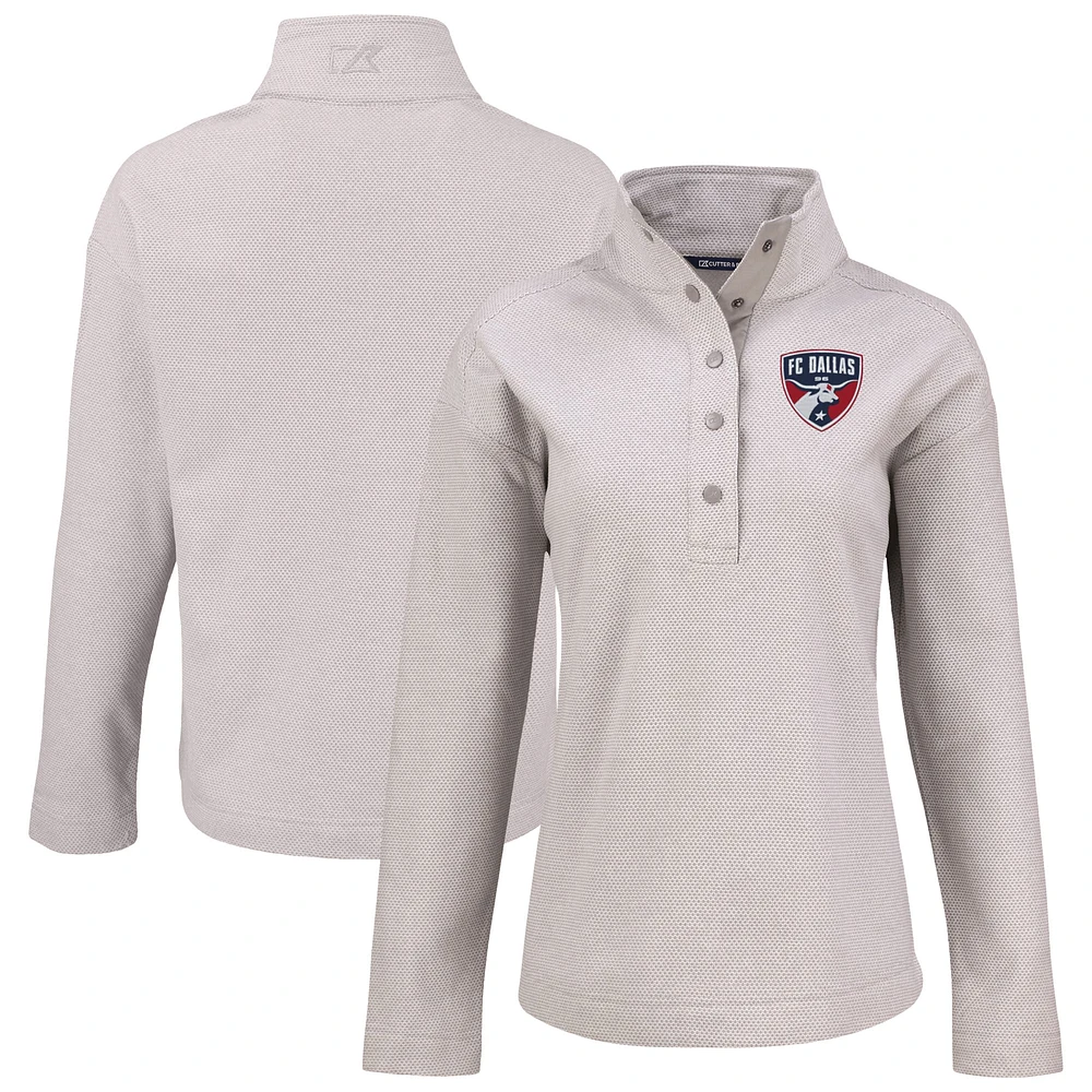 Women's Cutter & Buck Gray FC Dallas Hunts Point Eco Textured Fleece Recycled Quarter-Snap Pullover Top