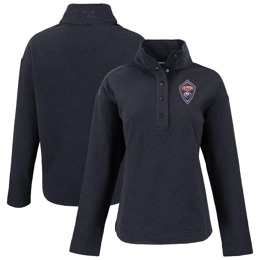 Women's Cutter & Buck Black Colorado Rapids Hunts Point Eco Textured Fleece Recycled Quarter-Snap Pullover Top