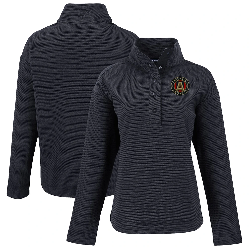 Women's Cutter & Buck Atlanta United FC Hunts Point Eco Textured Fleece Recycled Quarter-Snap Pullover Top