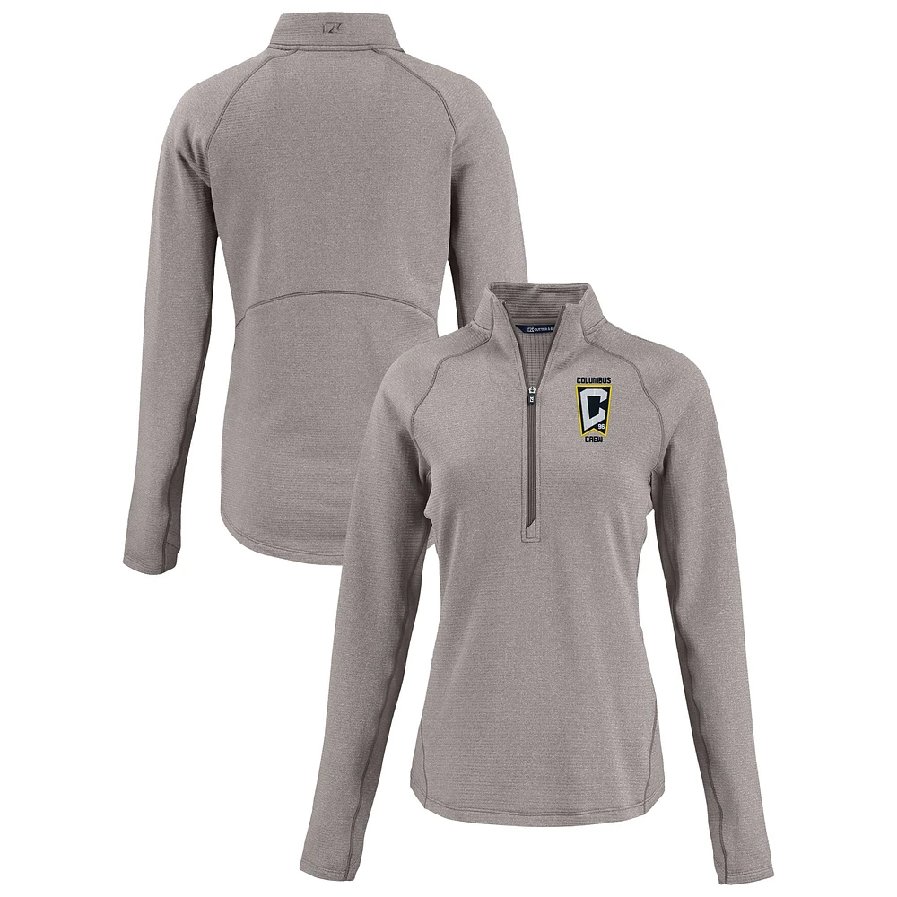 Women's Cutter & Buck Heather Gray Columbus Crew Peshastin Eco Fleece Recycled Half-Zip Pullover Top