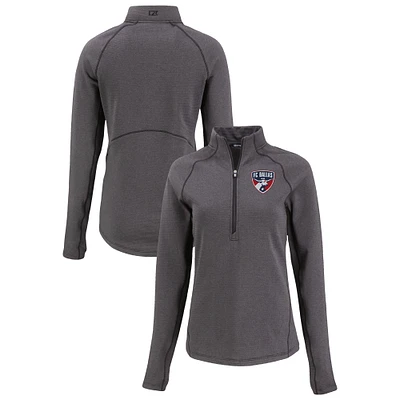 Women's Cutter & Buck Heather Black FC Dallas Peshastin Eco Fleece Recycled Half-Zip Pullover Top