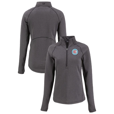 Women's Cutter & Buck Heather Black Chicago Fire Peshastin Eco Fleece Recycled Half-Zip Top