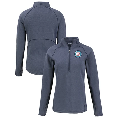 Women's Cutter & Buck Heather Navy Chicago Fire Peshastin Eco Fleece Recycled Half-Zip Top