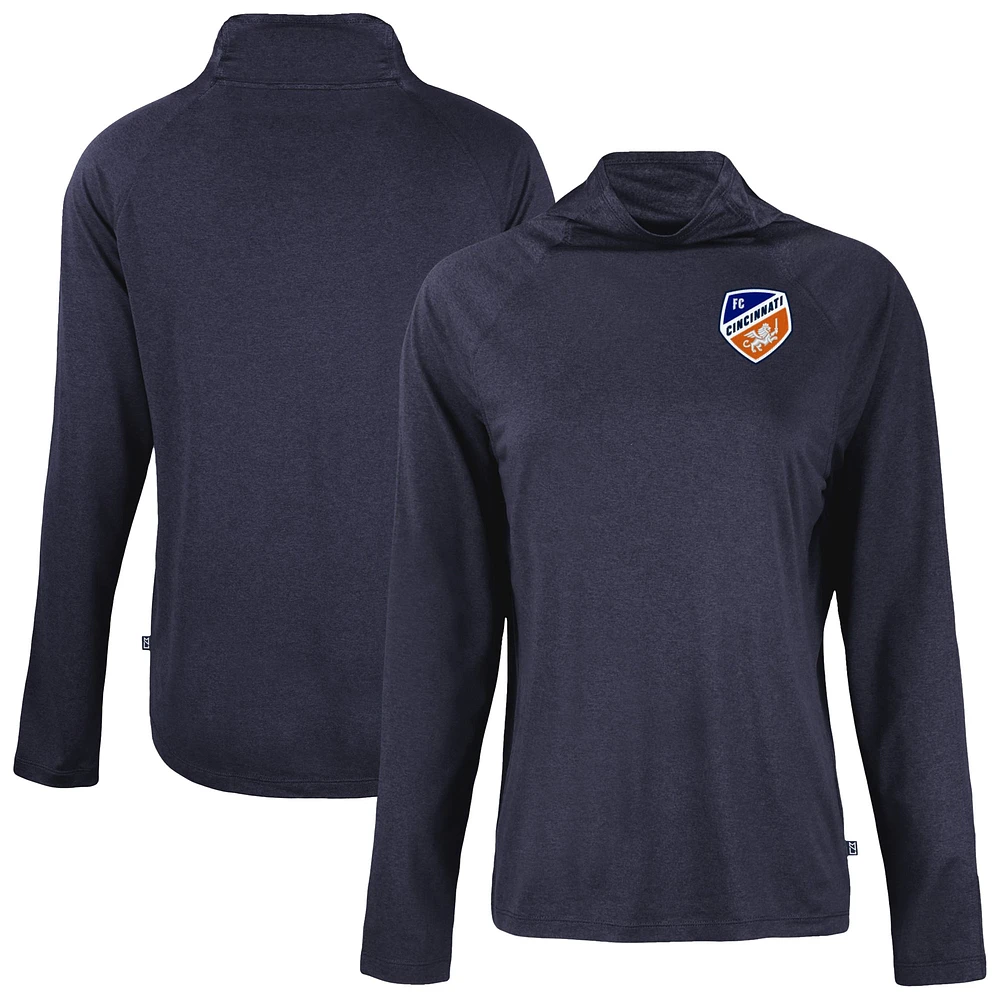Women's Cutter & Buck Navy FC Cincinnati Coastline Epic Comfort Eco Recycled Funnel-Neck Top