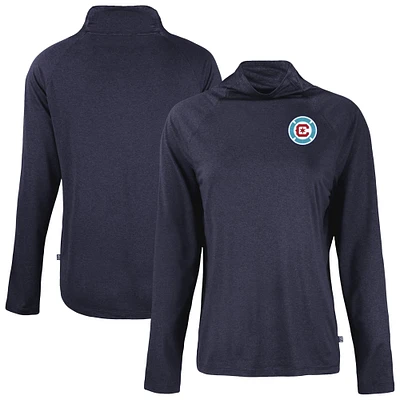 Women's Cutter & Buck Navy Chicago Fire Coastline Epic Comfort Eco Recycled Funnel-Neck Top