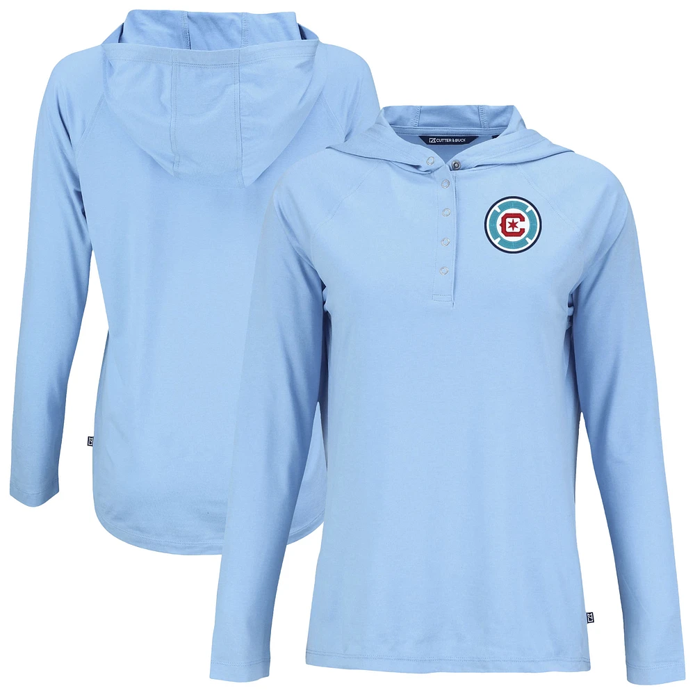 Women's Cutter & Buck Powder Blue Chicago Fire Coastline Epic Comfort Eco Recycled Quarter-Snap Raglan Hoodie Top