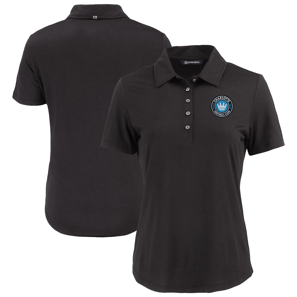 Women's Cutter & Buck Black Charlotte FC Coastline Epic Comfort Eco Recycled Polo