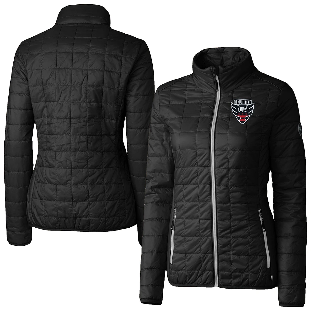 Women's Cutter & Buck Black D.C. United Rainier PrimaLoft Eco Insulated Full-Zip Printed Puffer Jacket