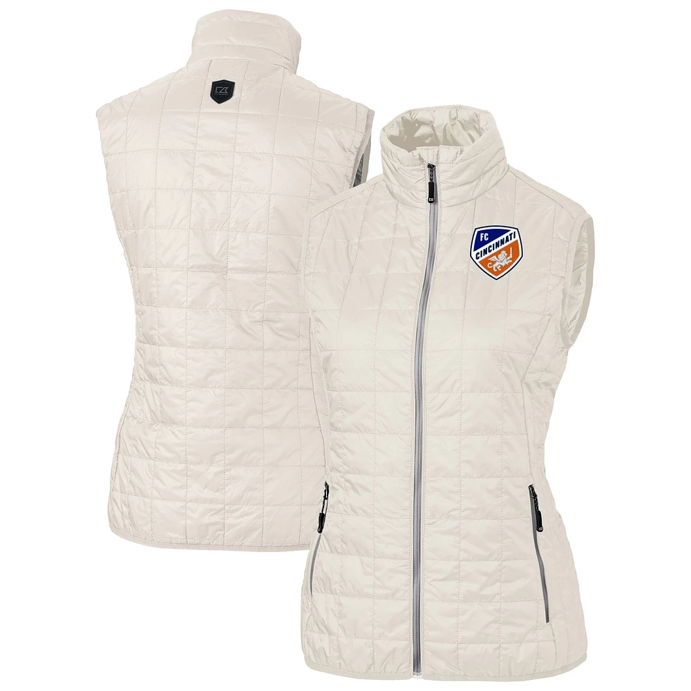 Women's Cutter & Buck Oatmeal FC Cincinnati Rainier PrimaLoft Eco Insulated Full-Zip Printed Puffer Vest