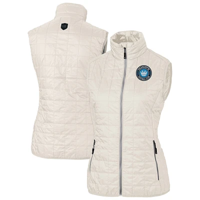 Women's Cutter & Buck Oatmeal Charlotte FC Rainier PrimaLoft Eco Insulated Full-Zip Printed Puffer Vest
