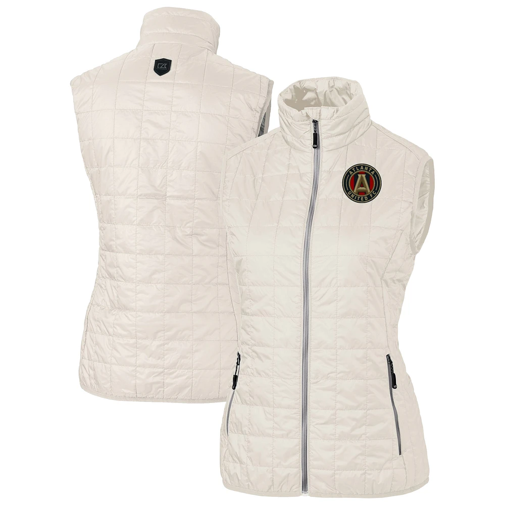 Women's Cutter & Buck Oatmeal Atlanta United FC Rainier PrimaLoft Eco Insulated Full-Zip Printed Puffer Vest