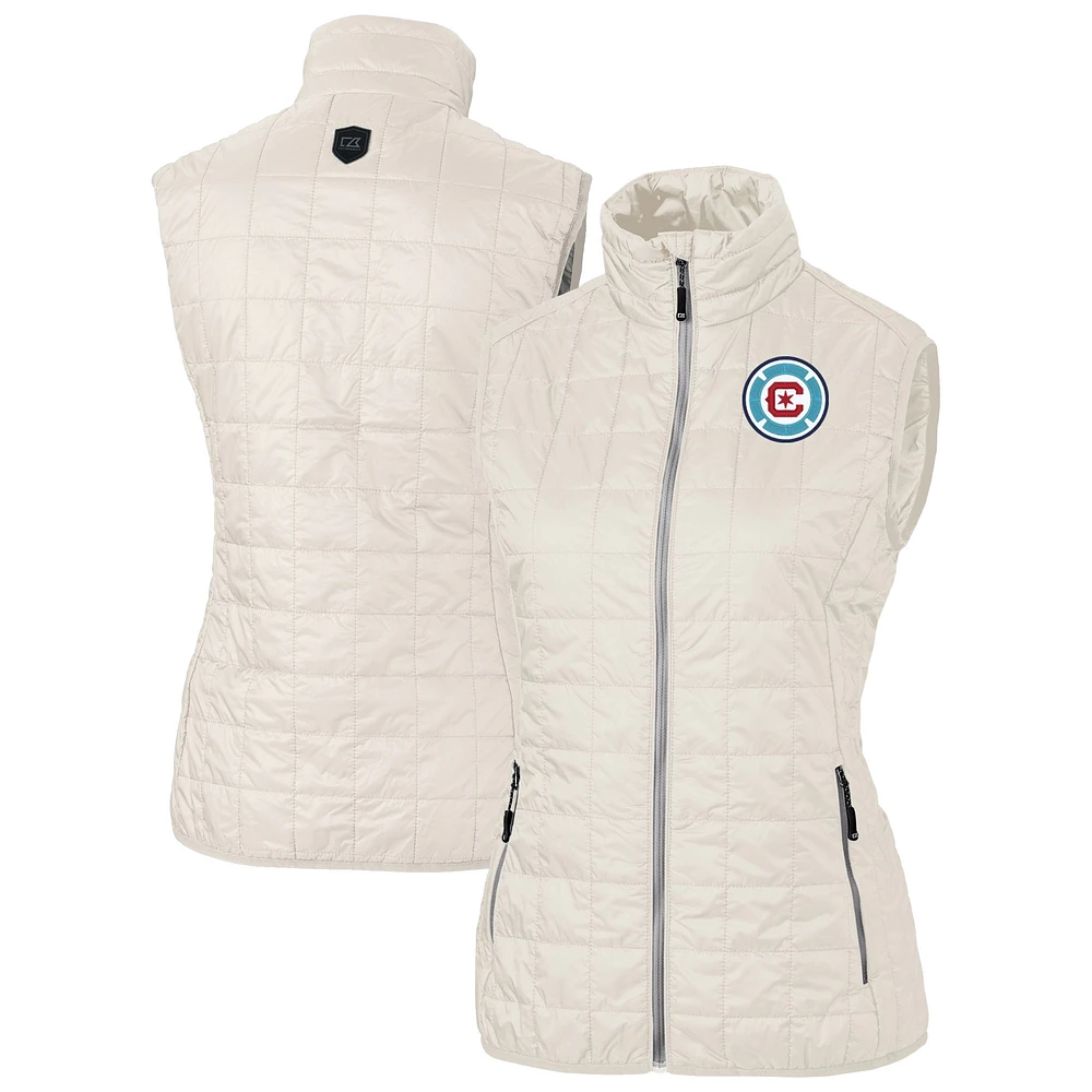 Women's Cutter & Buck Oatmeal Chicago Fire Rainier PrimaLoft Eco Insulated Full-Zip Printed Puffer Vest