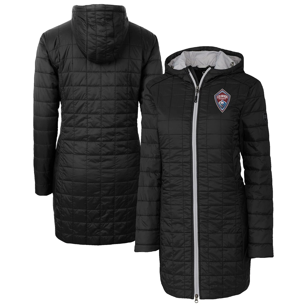 Women's Cutter & Buck Black Colorado Rapids Rainier PrimaLoft® Eco Insulated Hooded Full-Zip Long Coat