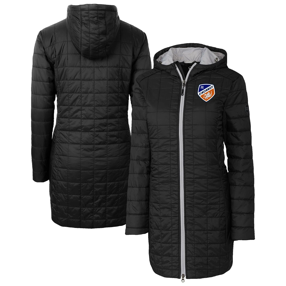 Women's Cutter & Buck Black FC Cincinnati Rainier PrimaLoft® Eco Insulated Hooded Full-Zip Long Coat