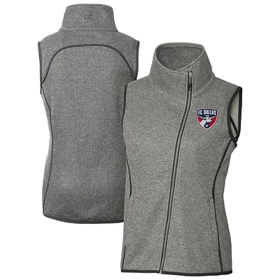 Women's Cutter & Buck Heather Gray FC Dallas Mainsail Sweater-Knit Full-Zip Asymmetrical Vest