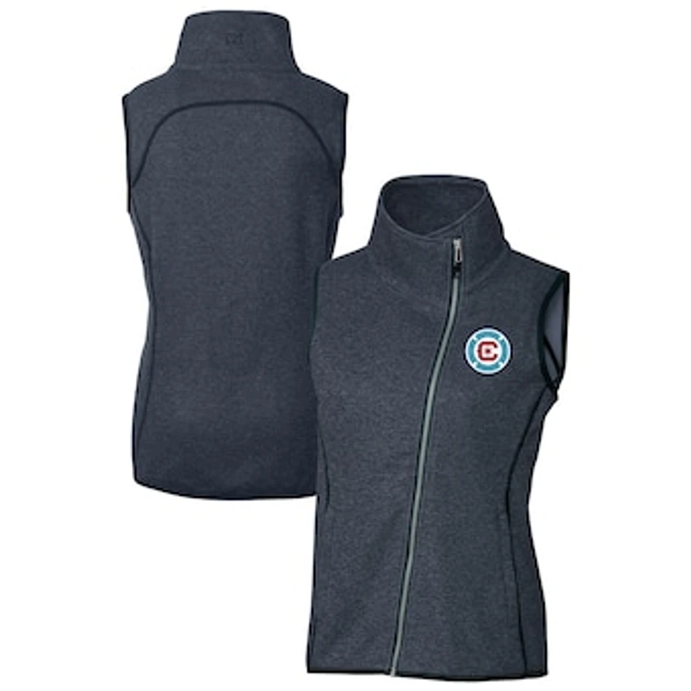 Women's Cutter & Buck Heather Navy Chicago Fire Mainsail Sweater-Knit Full-Zip Asymmetrical Vest