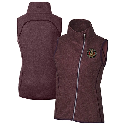 Women's Cutter & Buck Heather Maroon Atlanta United FC Mainsail Sweater-Knit Full-Zip Asymmetrical Vest