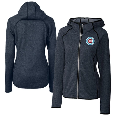 Women's Cutter & Buck Heather Navy Chicago Fire Mainsail Sweater-Knit Full-Zip Jacket