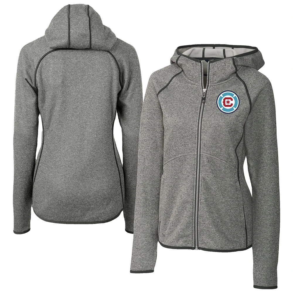 Women's Cutter & Buck Heather Gray Chicago Fire Mainsail Sweater-Knit Full-Zip Jacket