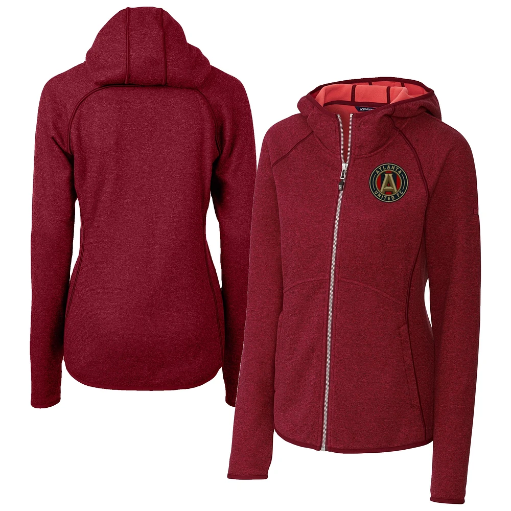 Women's Cutter & Buck Heather Red Atlanta United FC Mainsail Sweater-Knit Full-Zip Jacket