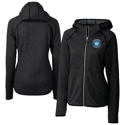 Women's Cutter & Buck Heather Charcoal Charlotte FC Mainsail Sweater-Knit Full-Zip Jacket