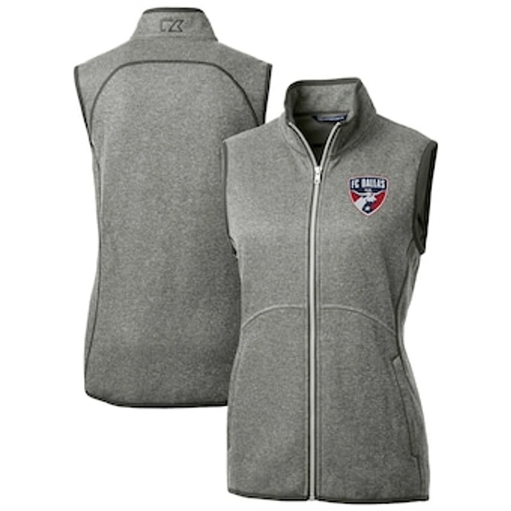 Women's Cutter & Buck Heather Gray FC Dallas Mainsail Sweater-Knit Full-Zip Vest