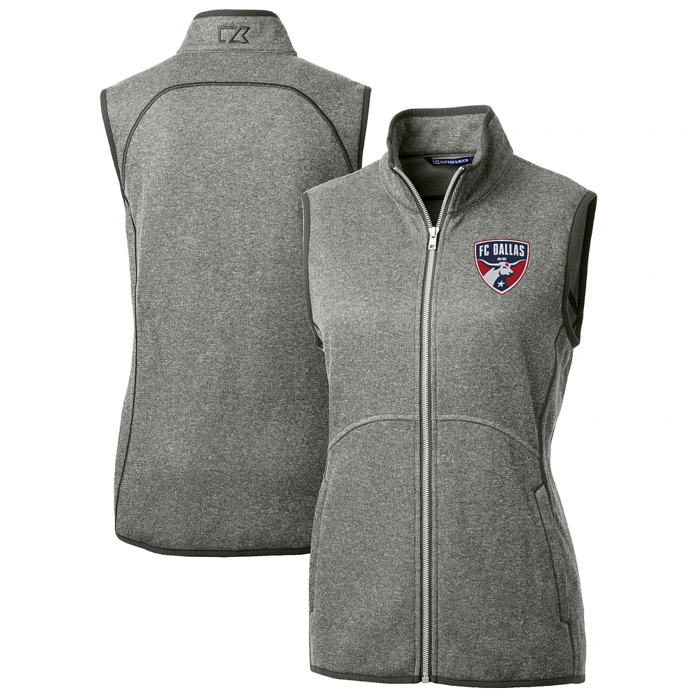 Women's Cutter & Buck Heather Gray FC Dallas Mainsail Sweater-Knit Full-Zip Vest