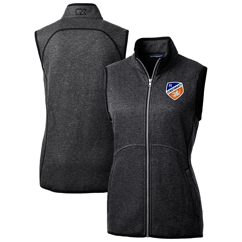 Women's Cutter & Buck Heather Charcoal FC Cincinnati Mainsail Sweater-Knit Full-Zip Vest