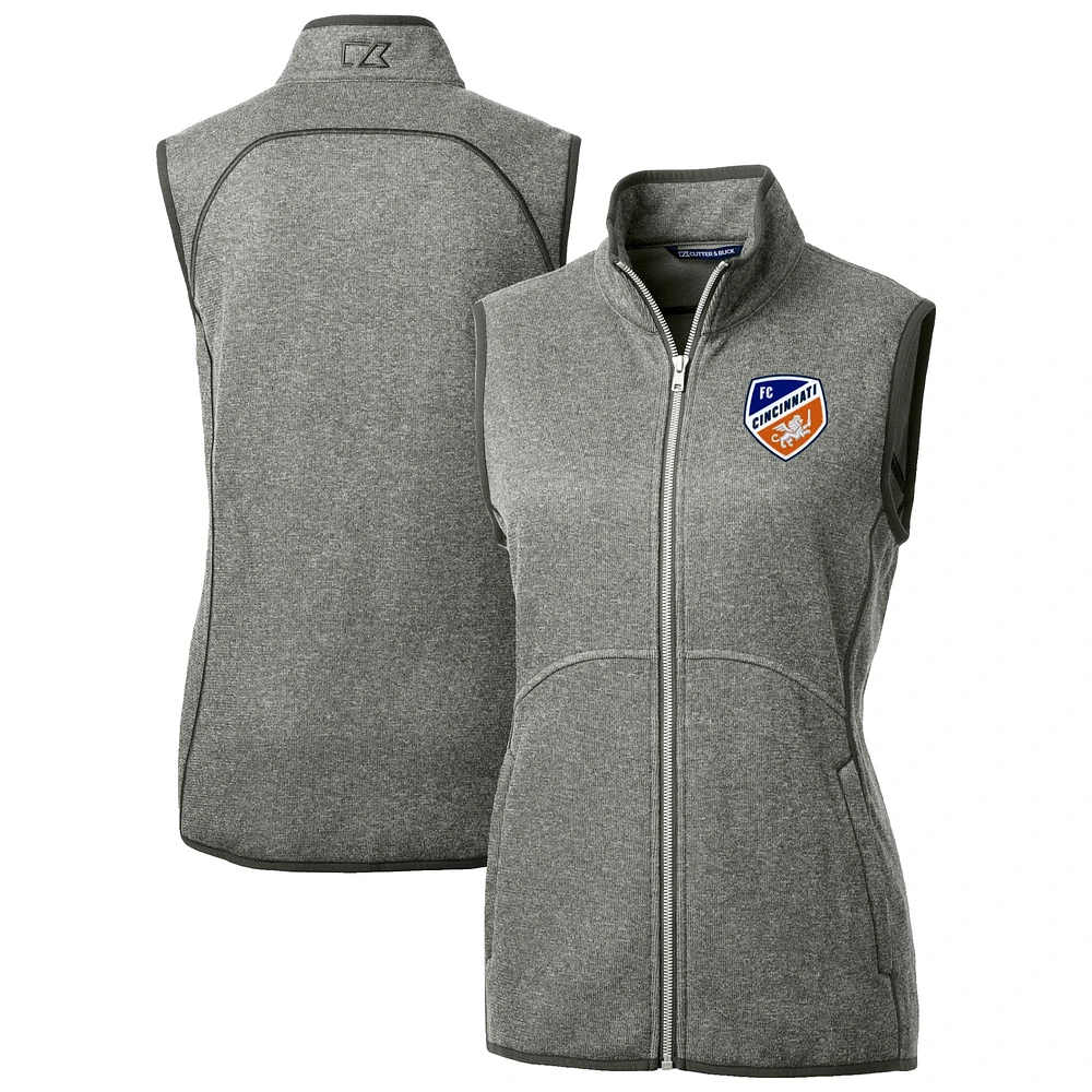 Women's Cutter & Buck Heather Gray FC Cincinnati Mainsail Sweater-Knit Full-Zip Vest