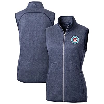 Women's Cutter & Buck Heather Navy Chicago Fire Mainsail Sweater-Knit Full-Zip Vest