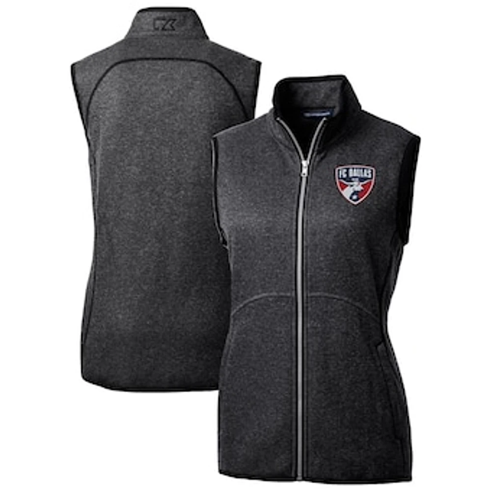 Women's Cutter & Buck Heather Charcoal FC Dallas Mainsail Sweater-Knit Full-Zip Vest